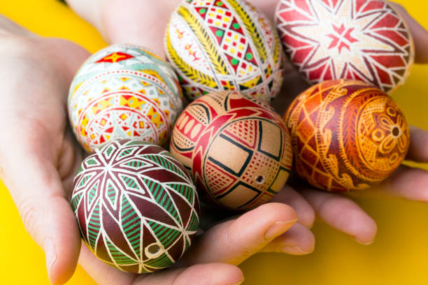 istock happy easter card. beautiful Easter egg Pysanka handmade - ukrainian traditional