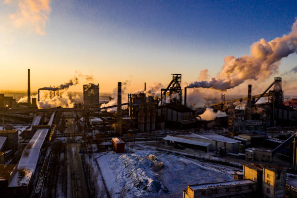 istock Industrial area sunset in winter 1206216822