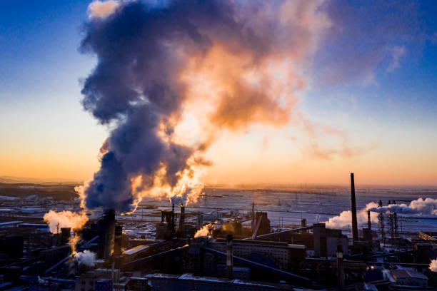 istock Industrial area sunset in winter 1206216882