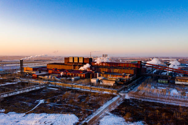 istock Industrial area sunset in winter 1206216935