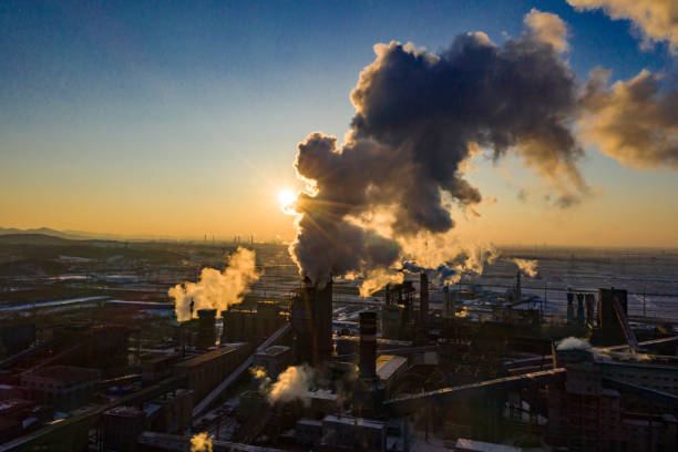 istock Industrial area sunset in winter 1206217033