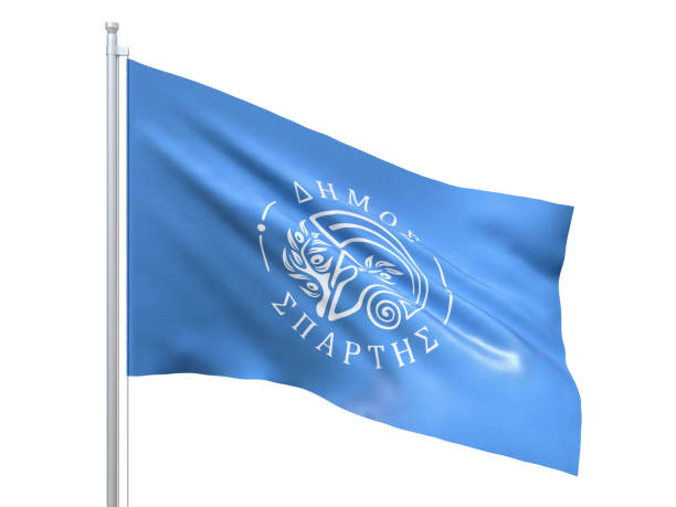 istock Sparta (Municipality Greece) flag waving on white background, close up, isolated. 3D render 1206217918