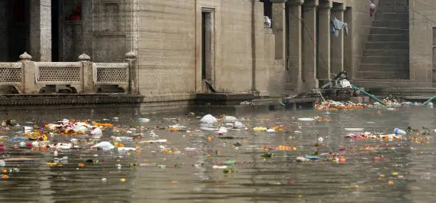 Varanasi pollution in the Holy River Ganges. Varanasi in the Uttar Pradesh