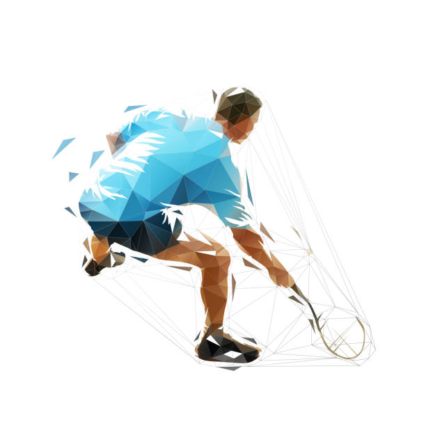 Squash player, low polygonal isolated vector silhouette. Geometric athlete with racket Squash player, low polygonal isolated vector silhouette. Geometric athlete with racket squash sport stock illustrations