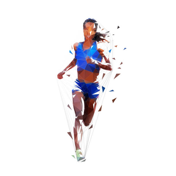 Running woman, low polygonal isolated vector illustration Running woman, low polygonal isolated vector illustration athletes stock illustrations