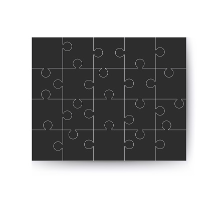 Vector illustration of black puzzle, separate pieces 20 pieces