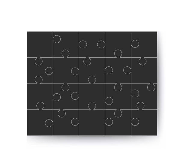 Vector illustration of black puzzle, separate pieces 20 pieces Vector illustration of black puzzle, separate pieces 20 pieces half dozen stock illustrations