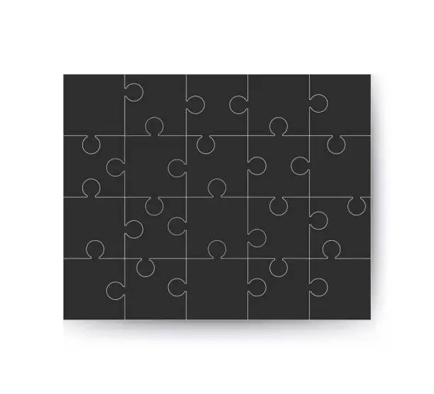 Vector illustration of Vector illustration of black puzzle, separate pieces 20 pieces