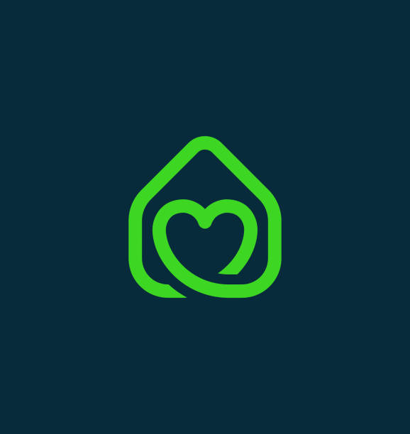 Green Real Estate Icon with Heart Vector Icon Illustration of a Home with a Heart. Loving Logo for Real Estate. service drawings stock illustrations