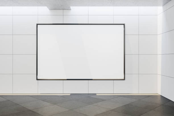 istock Contemporary concrete gallery interior with empty banner. 1206233611