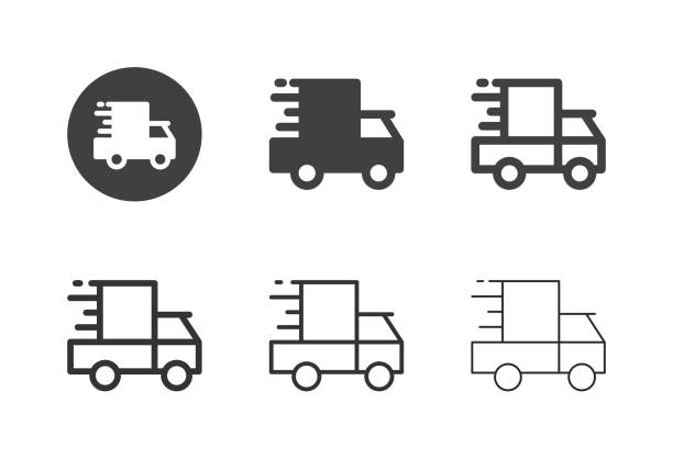 ilustrações, clipart, desenhos animados e ícones de ícones da van de entrega - multi série - truck semi truck pick up truck car transporter