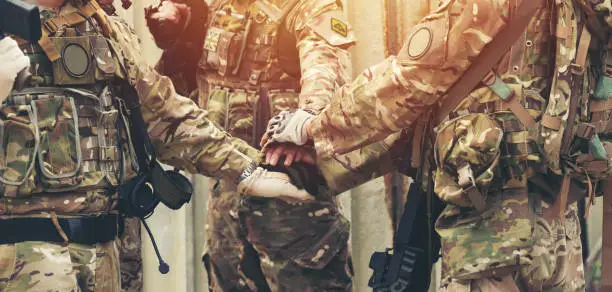 Photo of together collaborate of hands teamwork soldier