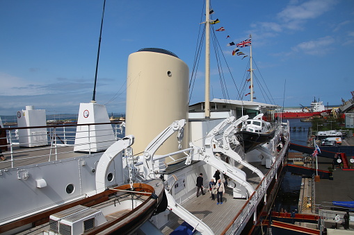 Europe, Scotland, Edinburgh:- 05/21/2018  The Britannia was a Royal Yacht of Great Britain, today it is a museum ship in the port of Leith near Edinburgh in Scotland.