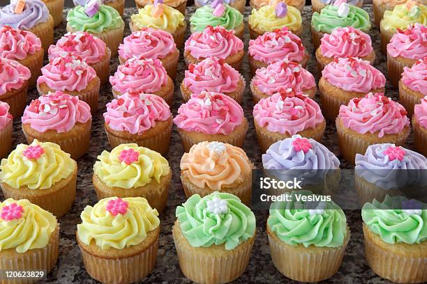 Rows Of Pastel Cupcakes Stock Photo - Download Image Now - Baking, Color Image, Cupcake