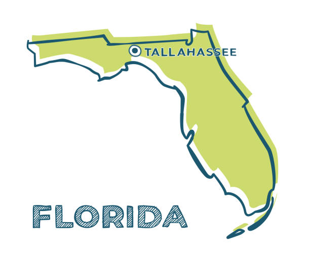 Doodle vector map of Florida state of USA Doodle vector map of Florida state of USA. With legends of state and capital florida stock illustrations