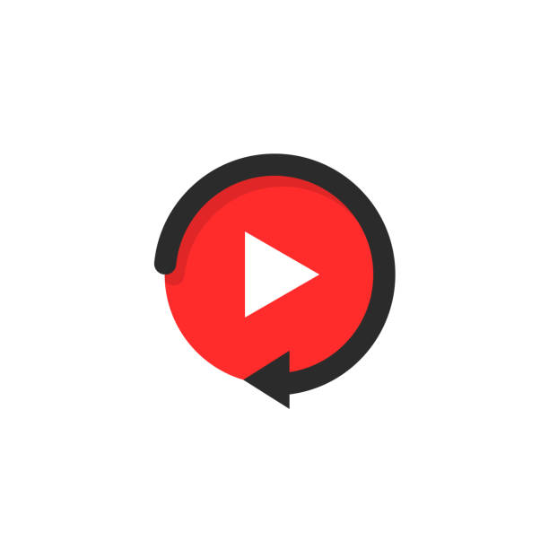 replay icon like video play button replay icon like video play button. simple flat style trend modern red graphic design on white background. concept of watching on streaming video player or livestream webinar ui emblem replay stock illustrations