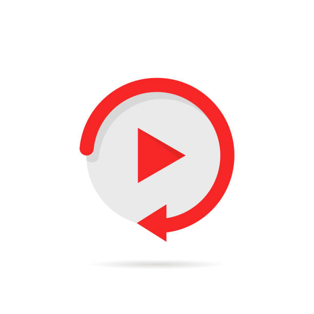 video play button like simple replay icon video play button like simple replay icon. concept of watching on streaming video player or livestream webinar ui emblem. flat style trend modern red graphic design on white background replay stock illustrations