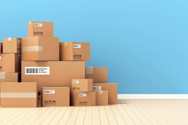 istock Cardboard boxes package delivery carton stock photo on tile background 1206240567