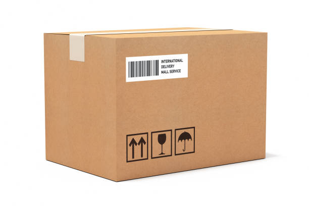 cardboard box package delivery carton stock photo isolated white background - cardboard box imagens e fotografias de stock