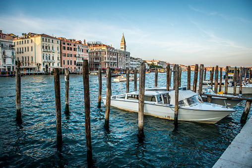 Motorboats Moored In Venetian Canal Pier