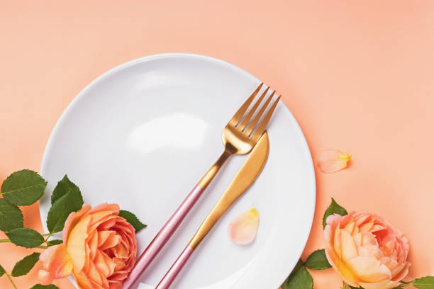 istock Creative table setting for valentine's day or wedding with beautiful roses 1206246868