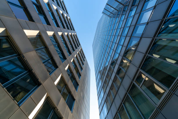 istock Low angle view of skyscrapers with blue sky 1206246893
