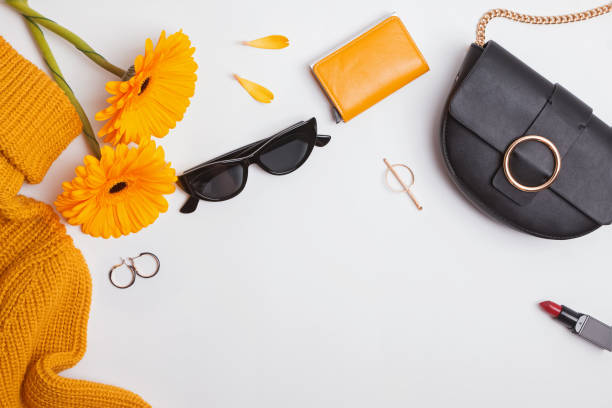 istock Stylish female clothes and accessories set, top view. 1206247226