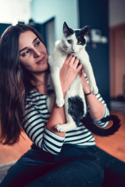 Beautiful Female And Her Pet Cat