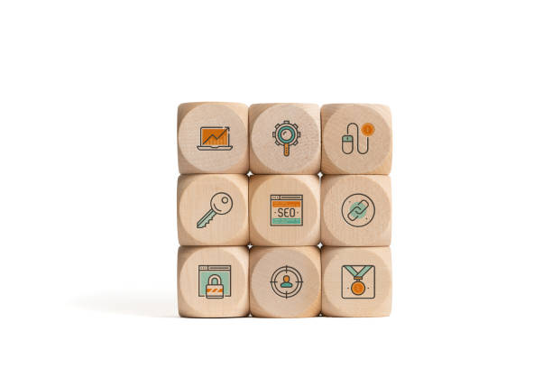istock Cubes with SEO strategy icons 1206258234