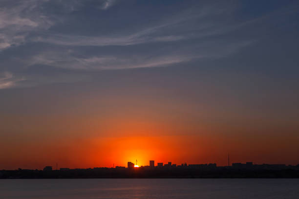 The twilight of the city skyline at sunrise and sunset