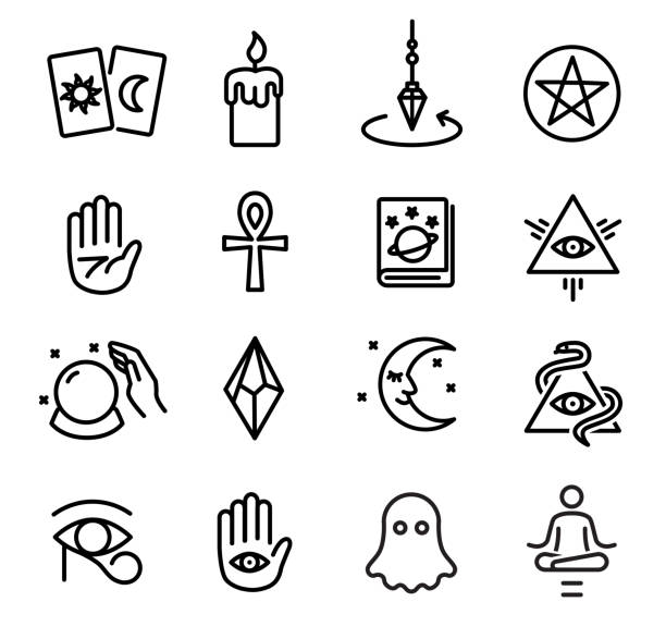 ilustraciones, imágenes clip art, dibujos animados e iconos de stock de conjunto de iconos de ocultismo y espiritismo - occultism