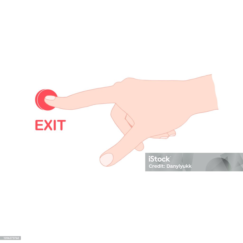 Hand Exit Sign Finger Hand Press Red Button Exit Art Design Stock Vector Illustration Stock ...