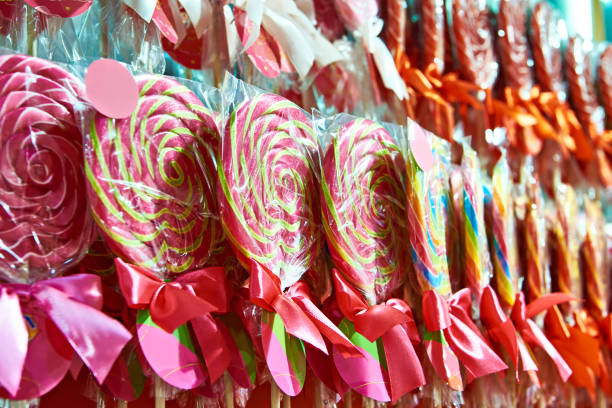 istock Colored caramel lollipops in shop 1206273867