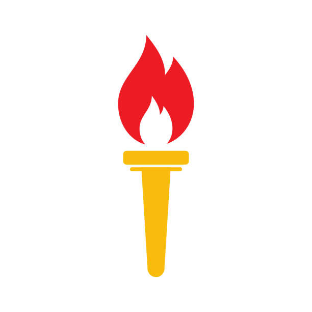 ilustraciones, imágenes clip art, dibujos animados e iconos de stock de icono de la antorcha de fuego. llama roja. signo ardiente de juegos deportivos, victoria y éxito. vector aislado sobre fondo blanco. - antorcha