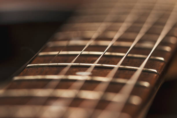 istock Macro photo of a guitar strings in perspective. 1206281855
