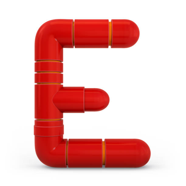 istock Capital letter E. Uppercase. Metallic futuristic red font. 3d. 1206282089