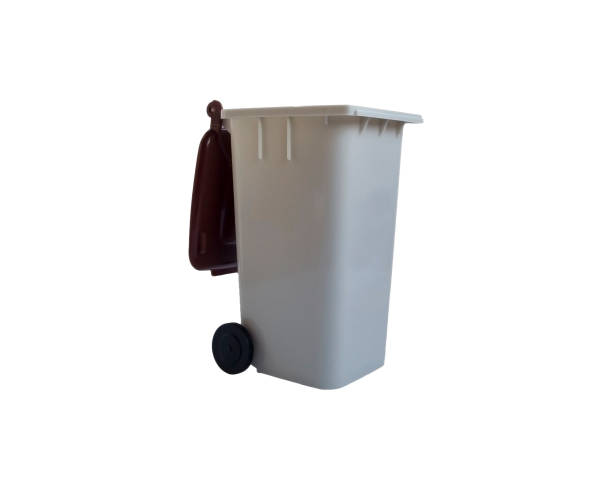 Gray and brown, organic waste trash bin opened