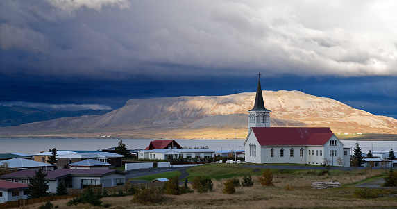 Grundarfjörður Church.  Near the Snæfellsjökull National Park, lies the town of Grundarfjörður, Iceland.