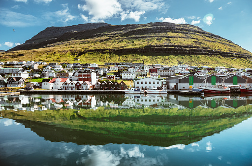 reflections of village at Faroe Islands