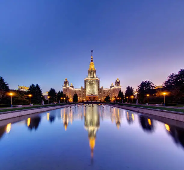 Moscow State Universtity main building at sunset