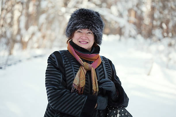 istock Happy mature woman in winter 120629256