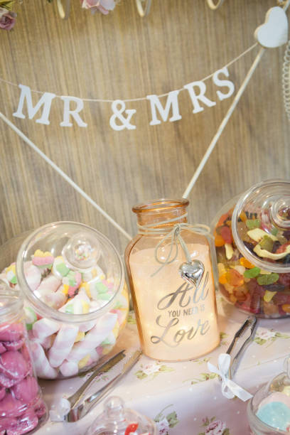 istock All you need is love jar with Mr & Mrs and sweets 1206303130