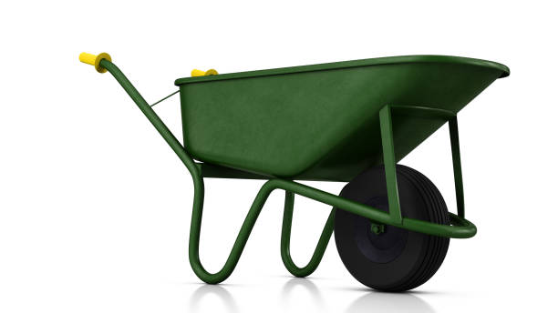 istock Green labor wheelbarrow in studio. 3D illustration 1206306388