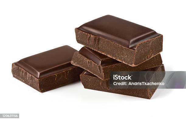 Chocolate Pieces Isolated On White Stock Photo - Download Image Now - Chocolate, Dark Chocolate, White Background