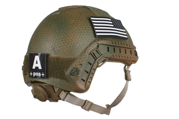 istock US army kevlar helmet with infrared tab - US flag 1206314395