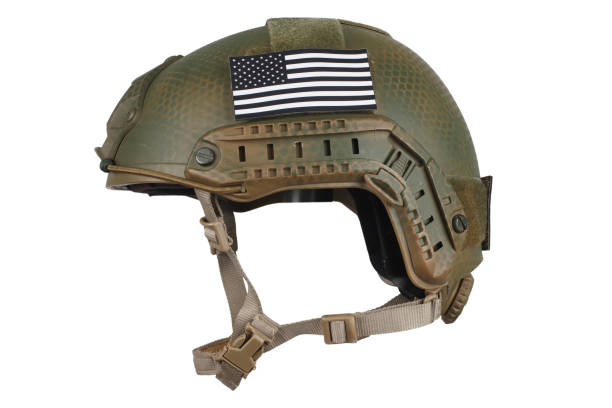 istock US army kevlar helmet with infrared tab - US flag 1206314402