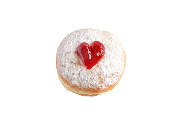 Jelly doughnut isolated on white background. Top view