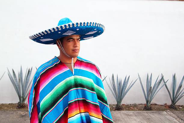 bell'uomo messicano charro cappello serape agave - poncho foto e immagini stock