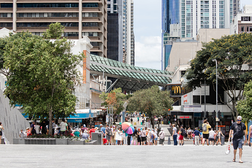 Brisbane, Australia - January 25, 2020: Crowd of people at King George Square.