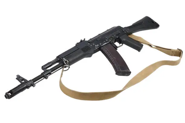 Photo of kalashnikov AK assault rifle on white